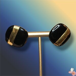 Monet Black and Gold Stud Earrings 388